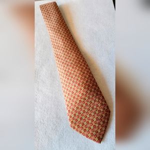 HERMES Paris Men's Tie Made in France 100% Silk Red Raspberry, Gold, Peach, etc.